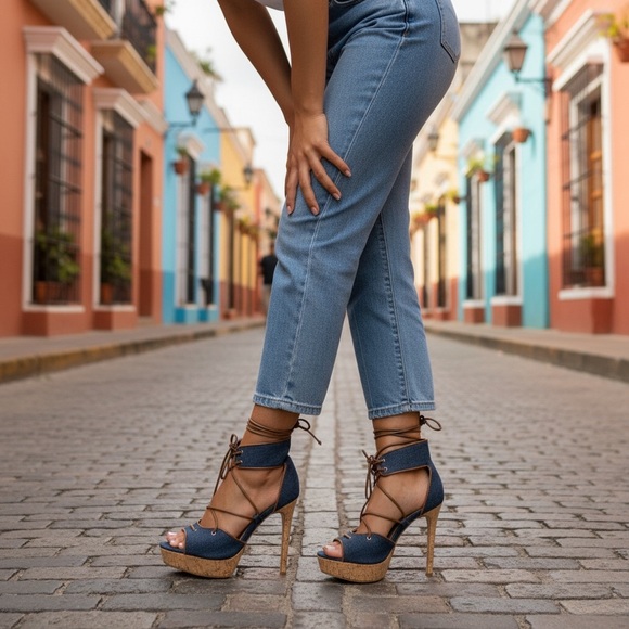 Steve Madden Navy and Tan Lace-Up Heels - Picture 4 of 10